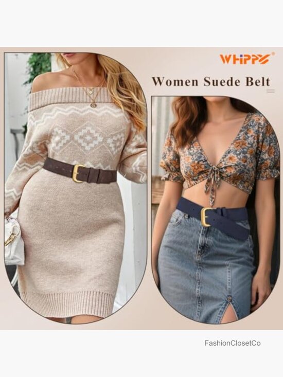 Wide Suede Belt with Retro Gold Buckle Chunky Waist Belt main image 6